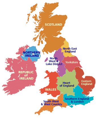 Regional map of The British Isles.